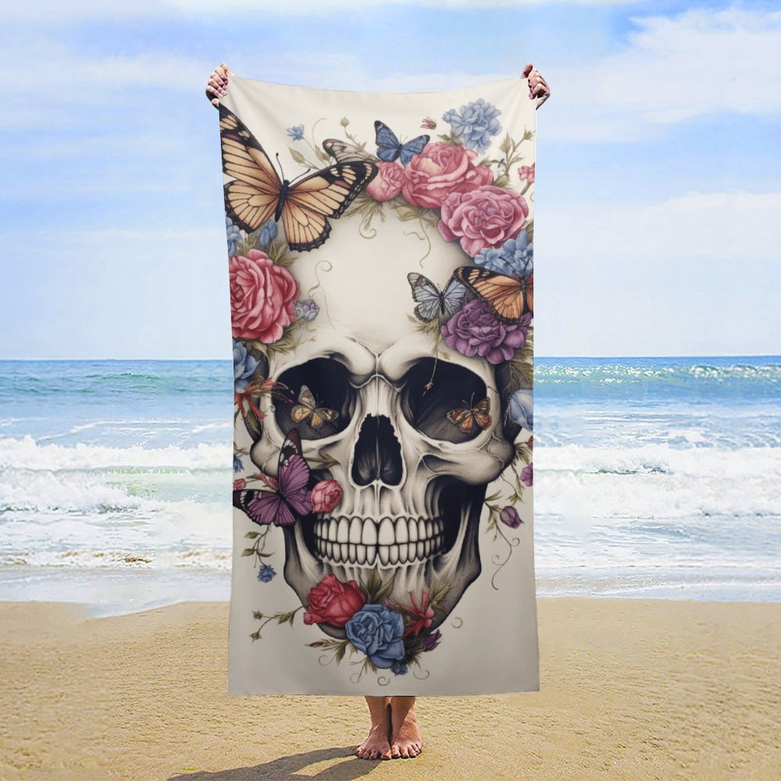 Gothic Skull Lover Oversized Beach Towel XL Pool Camping Swim Towels 32''x63'' Soft Blanket Accessories Must Vacation Necessities Adult