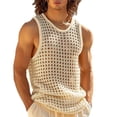 thumbnail image 3 of Fengqque Mens Mesh Sleeveless Tank Tops Casual Hollow Out T Shirts Beach Summer See Through Tops Khaki S(S), 3 of 5