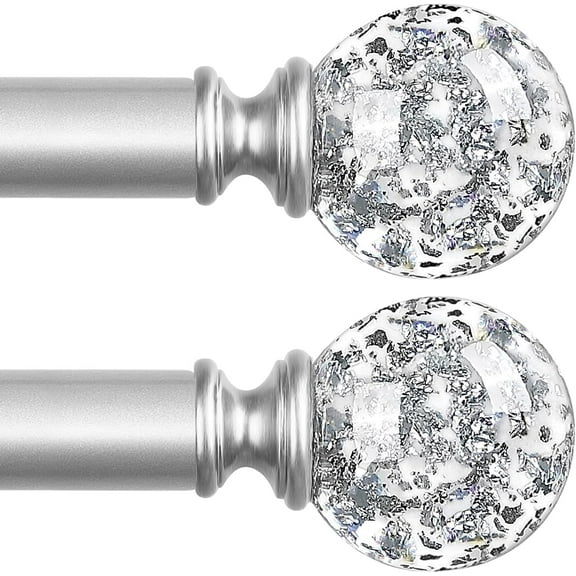 2 Pack Silver Curtain Rods for Windows 28 to 48 Inch,Adjustable Curtain Rod with Brackets,Heavy Duty Curtain Rods,Decorative Translucent Ball Drapery Rods,Modern Single Window Curtain Rod 18-45"