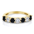 thumbnail image 2 of Gem Stone King 18K Yellow Gold Plated Silver Band Ring Round Onyx Moissanite (1.00 Cttw), 2 of 4