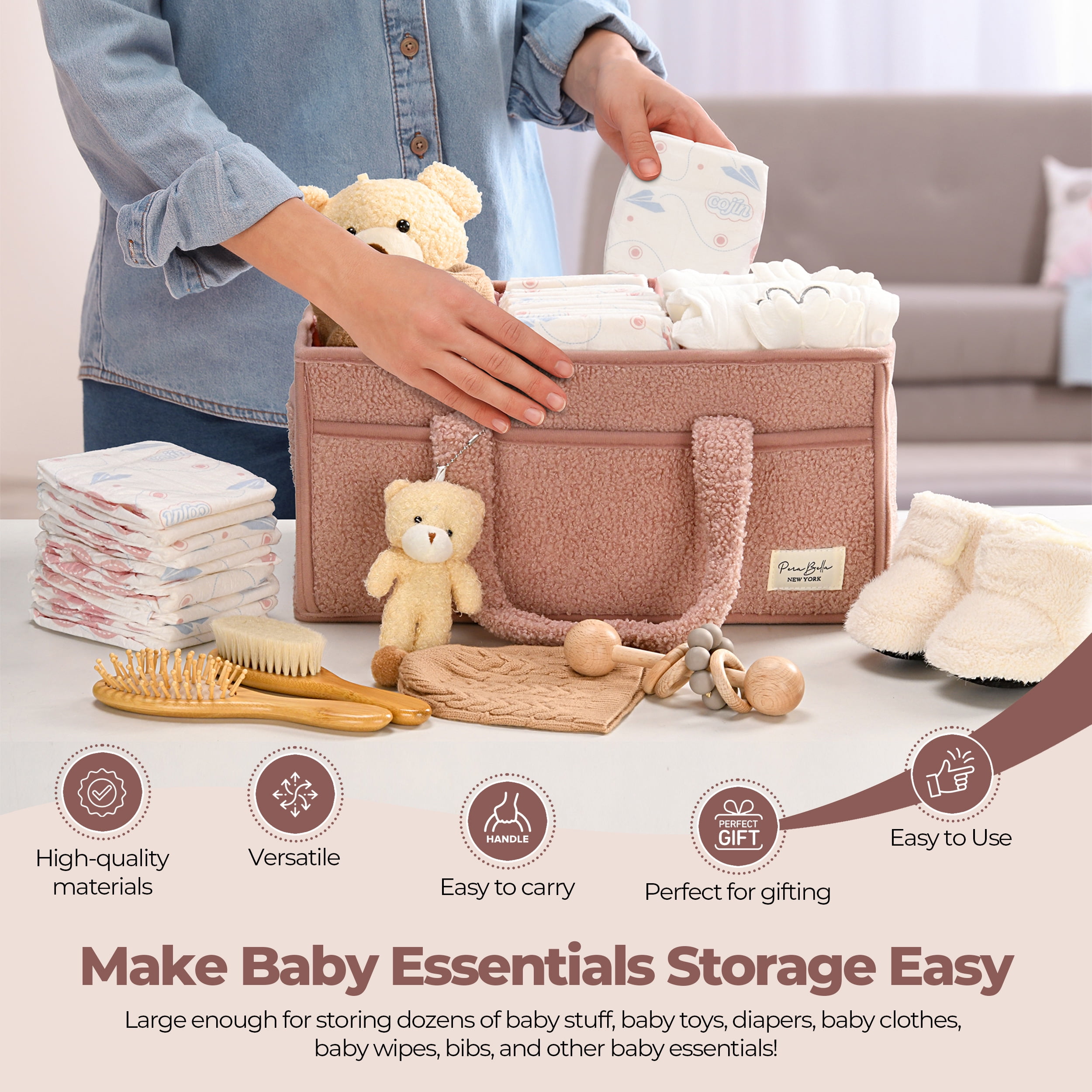 Baby Diaper Caddy Organizer for Changing Table, Portable Nursery Storage Basket Dresser Top