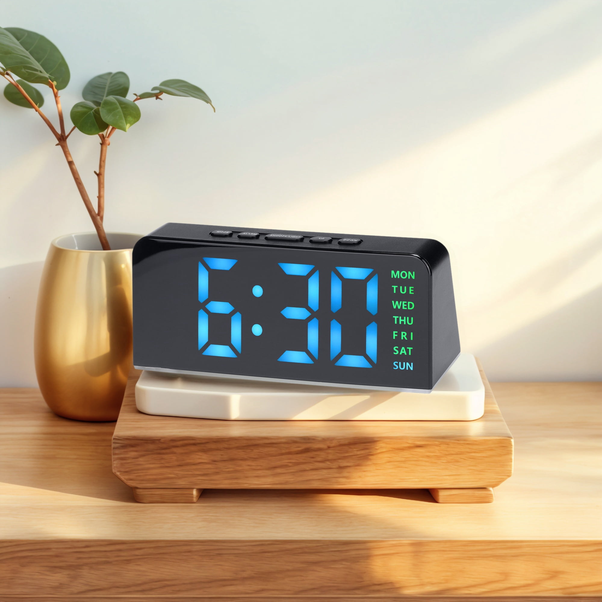 Unique Bargains 2 Pcs Digital Dual Alarm Clock for Bedroom Black Green