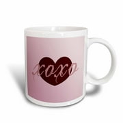 3dRose Pink XOXO Love Heart- Hugs and Kisses - Ceramic Mug, 15-ounce