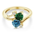 thumbnail image 2 of Gem Stone King 10K Yellow Gold Fashion Right-Hand Ring Heart Shape Green Nano Emerald and Vivid Persian Blue Moissanite (1.53 Cttw, Size 9), 2 of 3