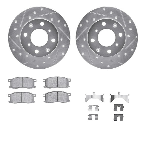 Dynamic Friction Company Front Brake Rotors-Drilled and Slotted-Silver with 5000 Advanced Brake Pads includes Hardware 7512-59129