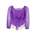 thumbnail image 4 of Sholeno Womens Belly Dance Tops Shiny Sequins Self-tie Chiffon Crop Top Performance Costumes Purple One Size, 4 of 7
