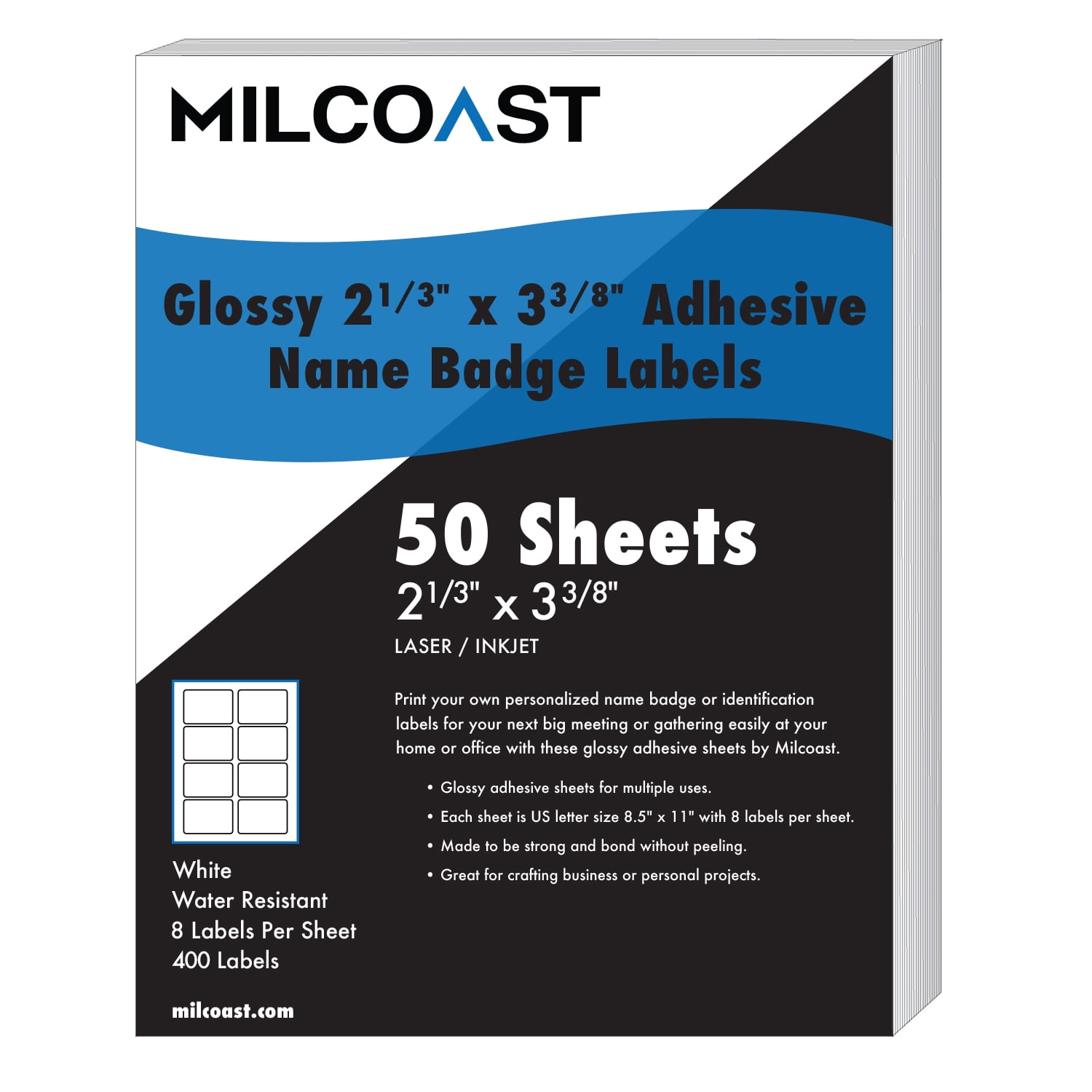 Milcoast Glossy Adhesive Name Badge Label Stickers 2-1/3