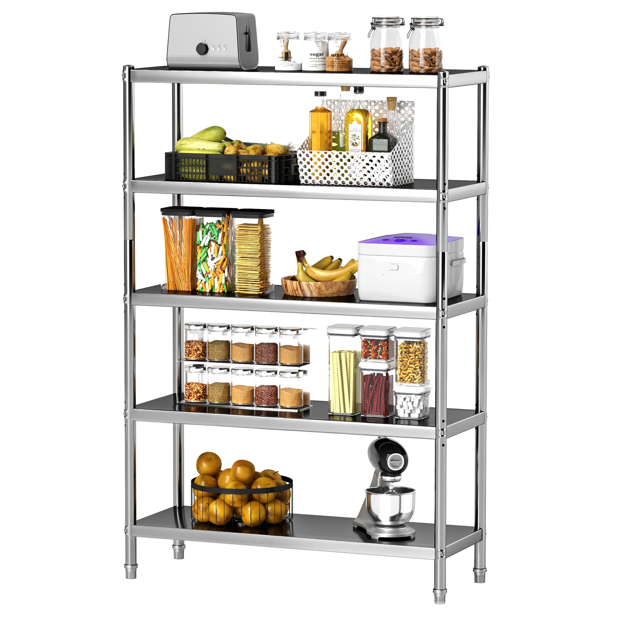 Uforic 5-Tier Stainless Steel Shelving Unit, Adjustable Height, 48 x 18 x 72 Inch, Heavy-Duty Metal Storage for Home, Restaurant