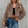 thumbnail image 4 of Women's Faux Fur Cropped Jacket Long Sleeve Open Front Lapel Winter Jacket Shaggy Warm Short Outerwear Fall Clothes, 4 of 7