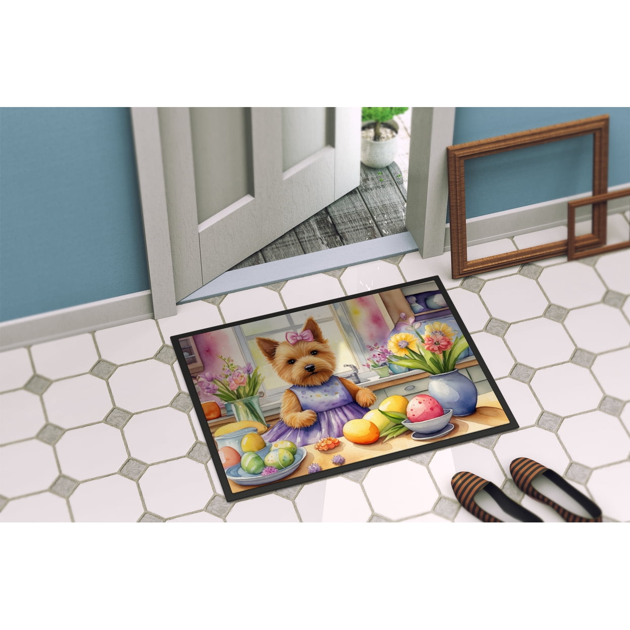 Decorating Easter Yorkshire Terrier Doormat