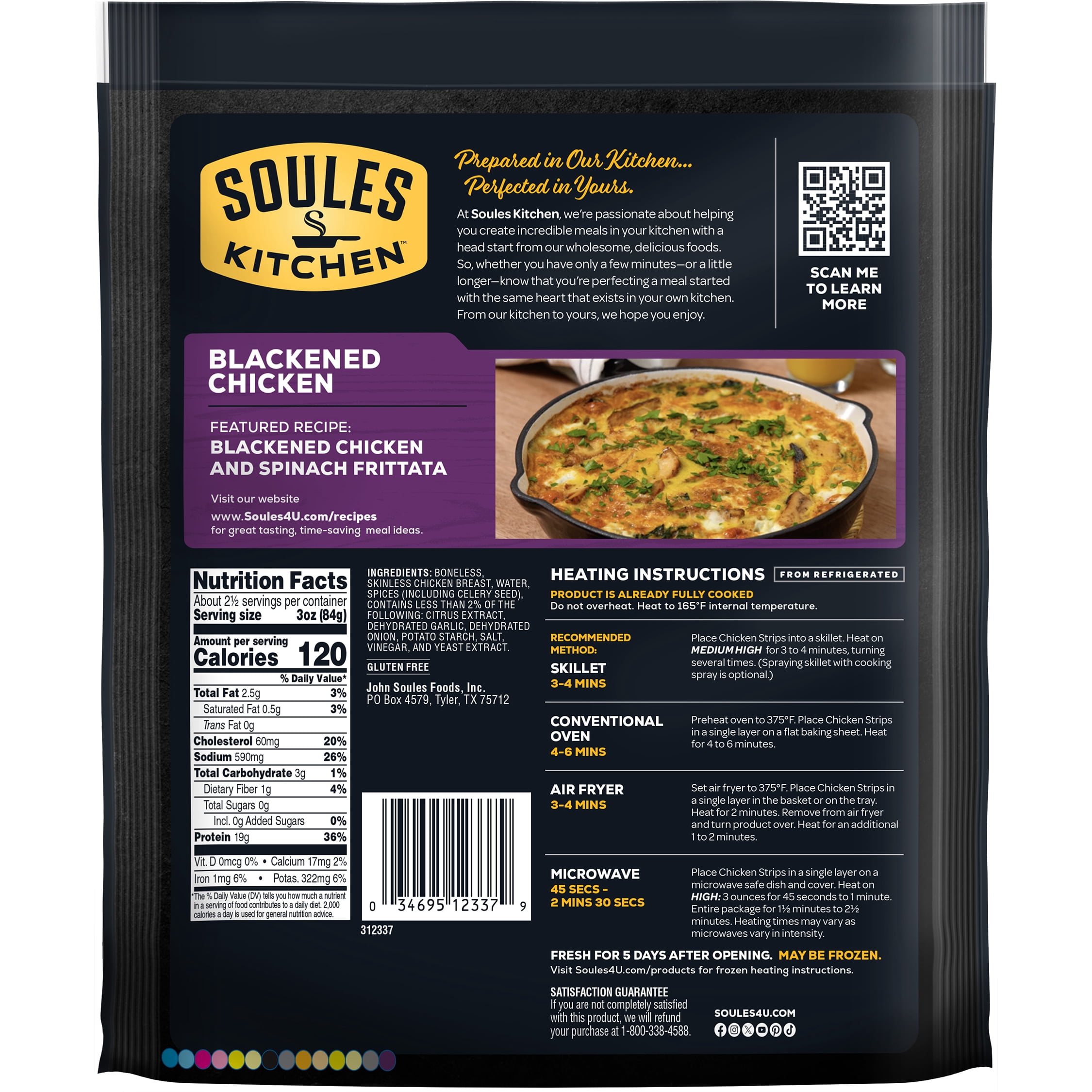 Soules Ktichen, 100% All Natural, Fresh Blackened Chicken Breast Strips, 2.5 Servings, 8 oz