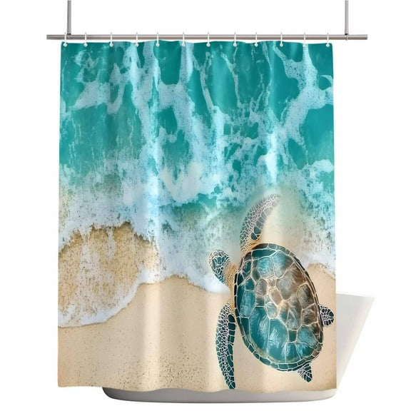 Shower Curtains for Bathroom-72"x72",Marine Life Sea Turtle Beach Scene Waterproof Bath Curtain Grommet Shower Curtain Set with Hooks,Seaside Ocean Waves Washable Bath Accessories