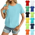 thumbnail image 3 of Tops for Womens Crew Neck Summer Sky Blue Sports Quick Drying Breathable Solid Color Short Sleeve Fashion Outfits Clothes Loose Fit 4XL, 3 of 9