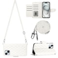thumbnail image 2 of SaniMore Case for iPhone 15, PU Leather 3D Lattice Stylish for Girls Crossbody Lanyard Flip Kickstand Card Slots Cash Pocket Magnetic Clasp Full Body Protective Shockproof Wallet Shell, White, 2 of 9