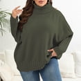 thumbnail image 2 of QIYAGBSA Plus Size Sweater for Women Oversized Batwing Sleeve Turtleneck Ribbed Trim Casual Fall Winter Pullover (Army Green XL), 2 of 6
