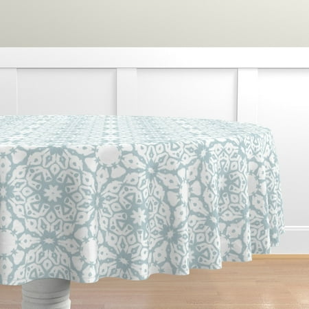 

Cotton Sateen Tablecloth 70 Round - Shibori Starflowers Abstract Floral Tie Dye Boho Indigo Folklore Print Custom Table Linens by Spoonflower