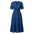 thumbnail image 3 of Admvng Womens Dress Tiered Solid V Neck Short Sleeve Casual Spring and Summer Comfy Dresses, 3 of 6