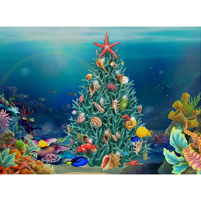 Cuadros Decorativos Bordado de árbol de Navidad de océano de punto de cruz completo decoración de costura contada de 11 quilates Ehuebsd Nuevos Originales