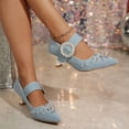 thumbnail image 5 of SCHUHLAND Vintage Denim Pointed Toe High Heels Pumps for Women, Silver Glitter Buckle Ankle Strap Dress Shoes, 5 of 16