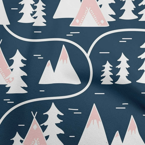 oneOone Cotton Cambric Navy Blue Fabric Mountain Pattern Sewing Fabric By The Yard Printed Diy Clothing Sewing Supplies 56 Inch Wide