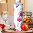 thumbnail image 2 of Floral 20 Oz Stainless Steel Skinny Tumbler – Vacuum Insulated Slim Travel Cup with Lid & Stainless Steel Straw, 360° Full Wrap Printed Tumbler for Home, Office & Outdoor Use, Flowers, 2 of 6