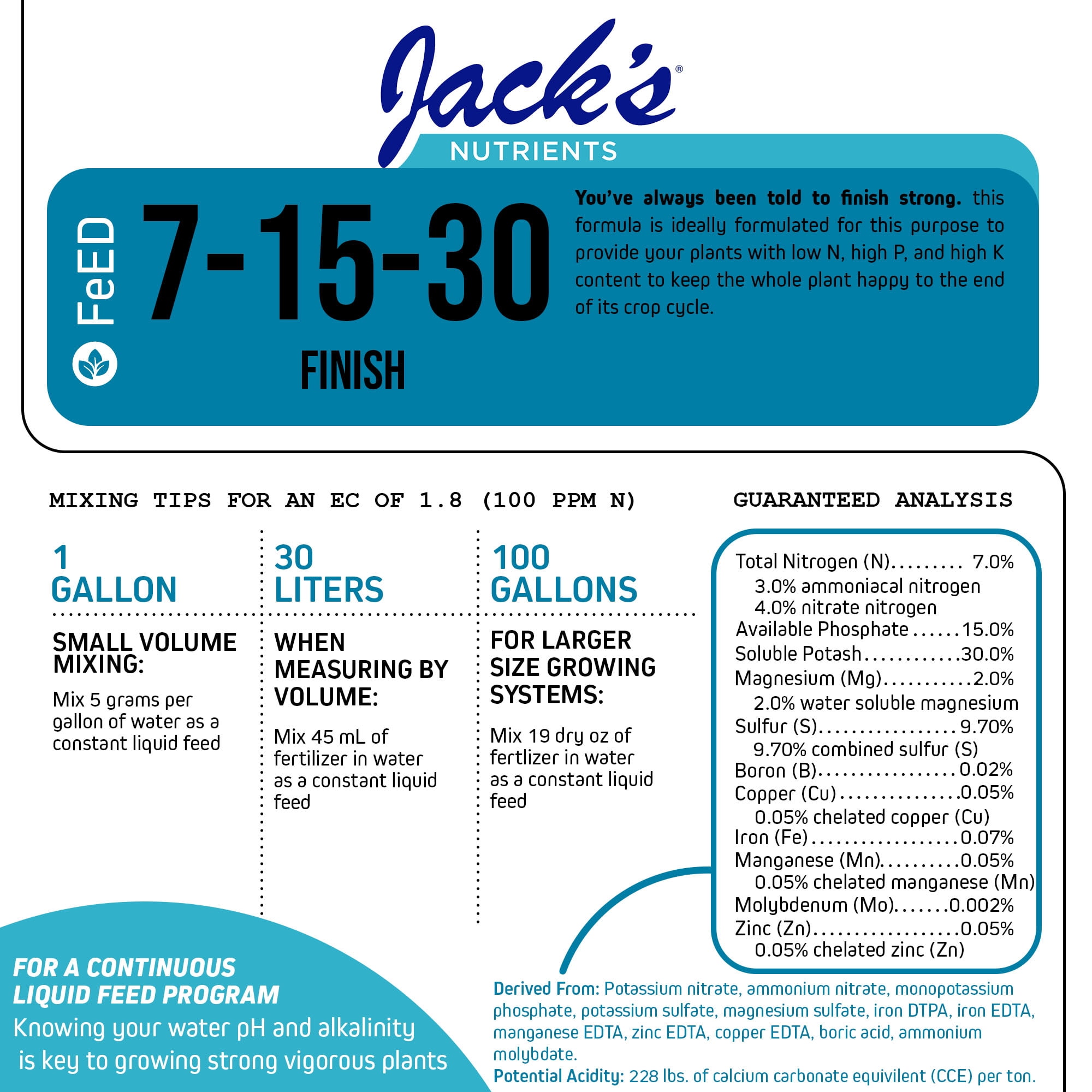 Jack's Nutrients 7-15-30 FINISH FeED Fertilizer, 25lb bag