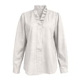 thumbnail image 4 of Lenpel Womens Long Sleeve Tops Trendy Ruffle V Neck Button down Shirts Lightweight Print Curved Hem Blouses Fall Clothes, 4 of 5