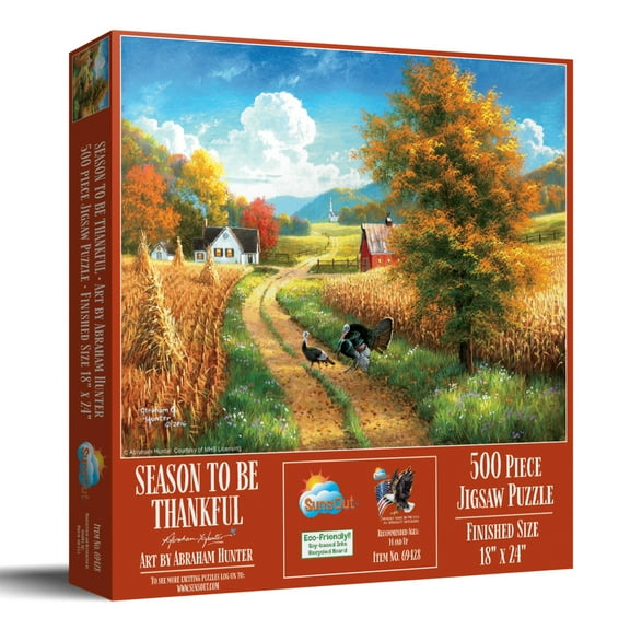 SUNSOUT INC - A Season to be Thankful (Thanksgiving - Turkey Farm) - 500 pc Jigsaw Puzzle by Artist: Abraham Hunter - Finished Size 18" x 24" - MPN# 69428