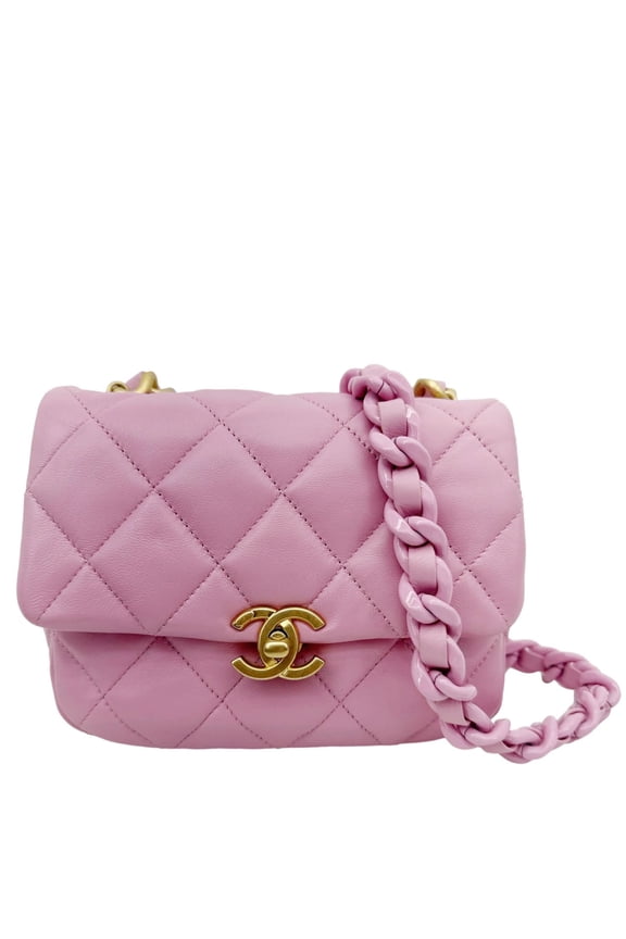 Pre-Owned Chanel CC Flap Candy Chain Mini Quilted Lambskin Leather Crossbody Bag Pink