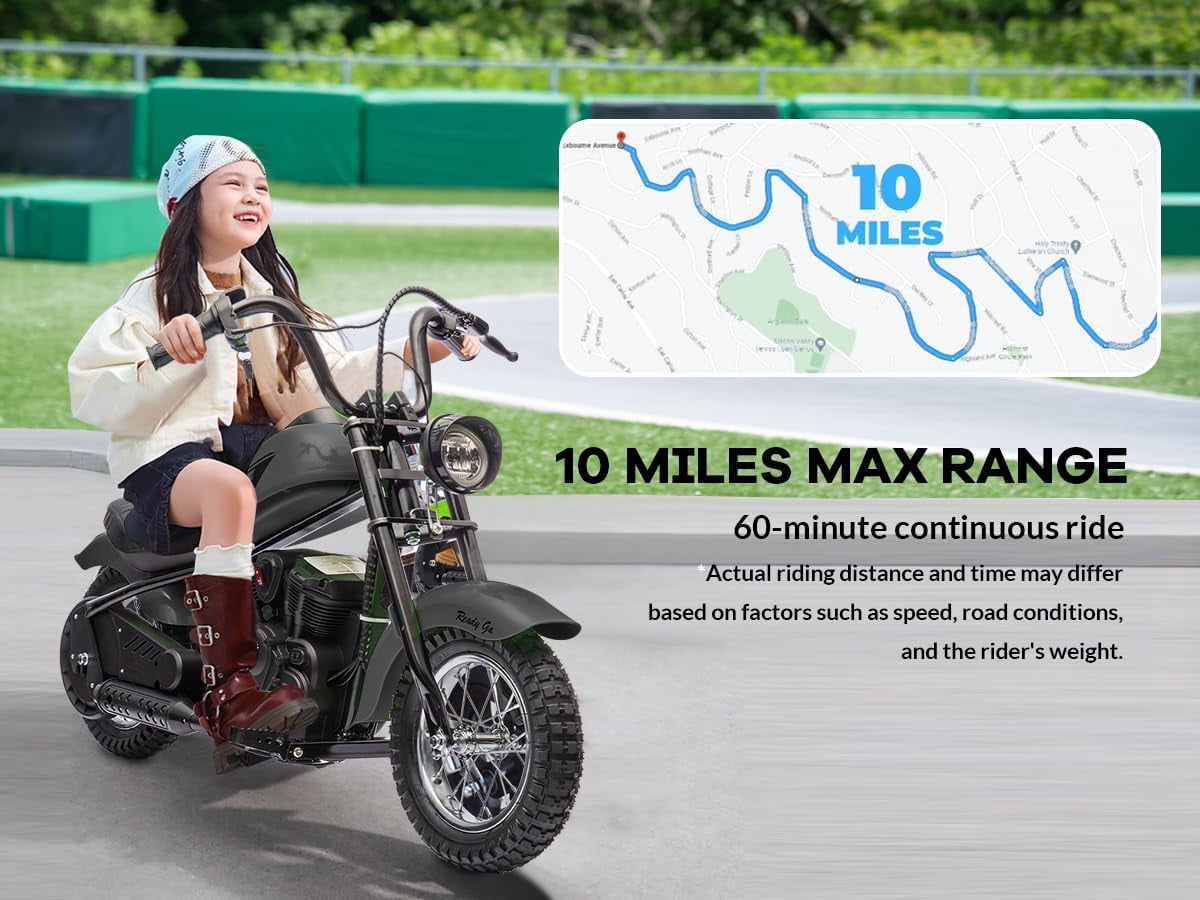 Tropow Kids' Electric Vehicles,Electric Dirt Bike,300W Chain-Driven Motor,Two Speed,Handbrake,Leather Seat,12" Air-Filled Tires,Kids Christmas Gifts