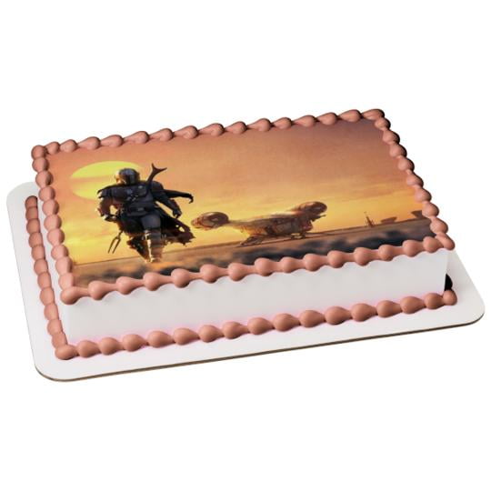 Star Wars The Mandalorian Bounty Hunter Boba Fett Sunset Edible Cake Topper Image Abpid Walmart Com