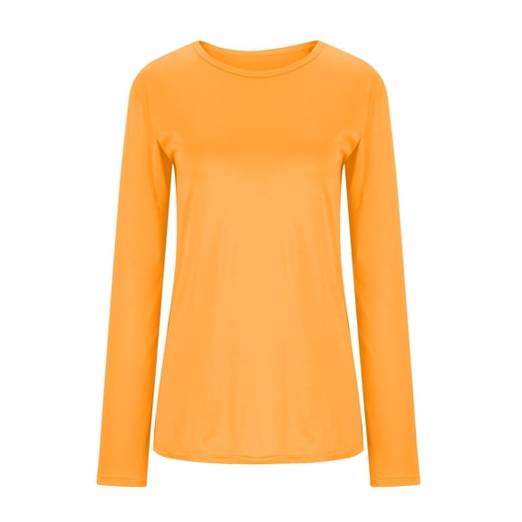 yardsong Plus Size Women Basic Summer Tee Shirts Crew Neck Long Sleeve Lightweight Solid Color Loose Fit Orange,XXXL