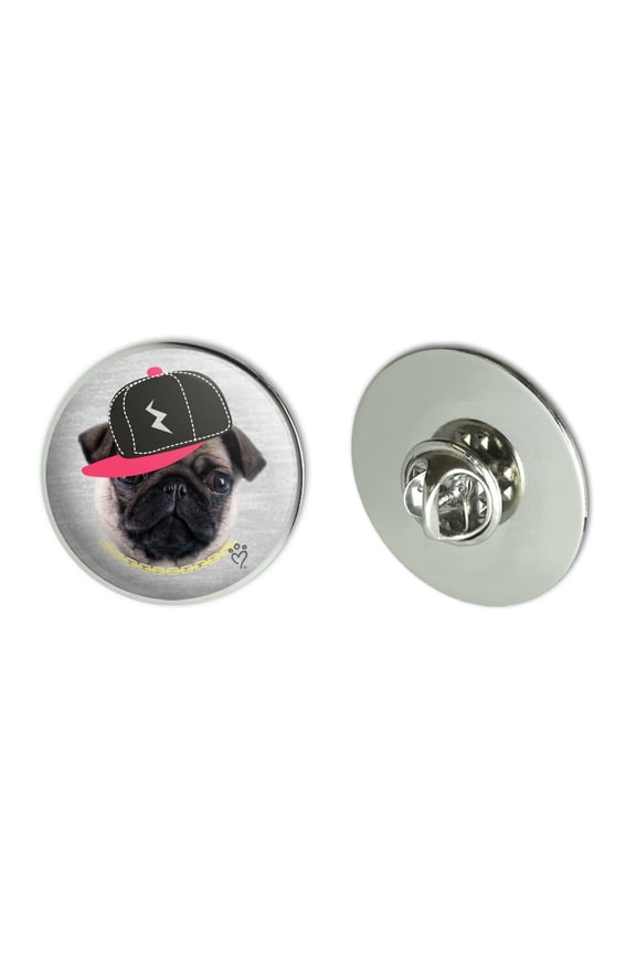 Tough Pug Puppy Dog in Cap Hat Metal 1.1" Tie Tack Hat Lapel Pin Pinback