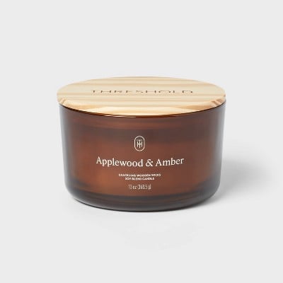 3-Wick Glass Wooden Wick Jar Candle