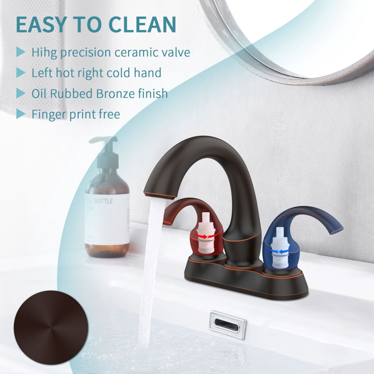 Bathroom Faucet 2-Handle Oil Rubbed Bronze with Aerator, Swan Style 4-inch Centerset Vanity Sink with Pop-Up Drain and Supply Hoses
