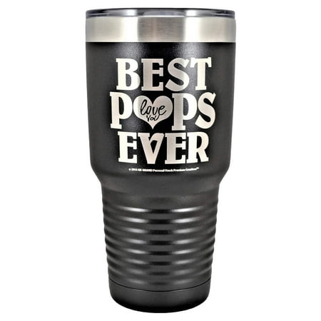 GIFT FOR POPS â?? â??BEST POPS EVER ~ LOVE YOUâ? Stainless Steel Vacuum Insulated Tumbler Large Travel Coffee Mug Hot Cold GK Grand Designed & Engraved Birthday Fathers Day Christmas Dad (Black,