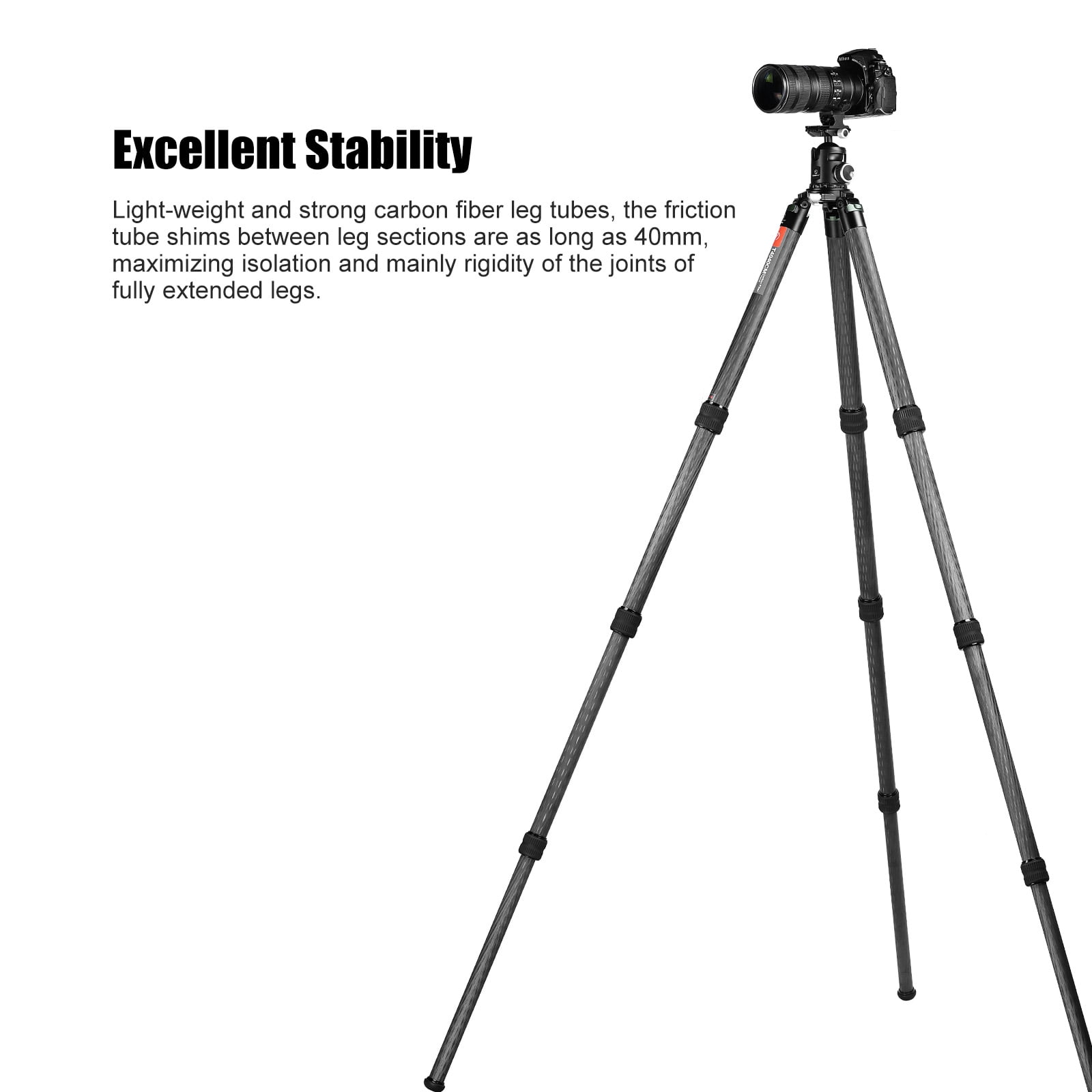 SUNWAYFOTO T4040CM Heavy Duty Carbon Fiber Tripod for Video Camera Photography and Hunting, 4 sections, 88lb(40kg) Load