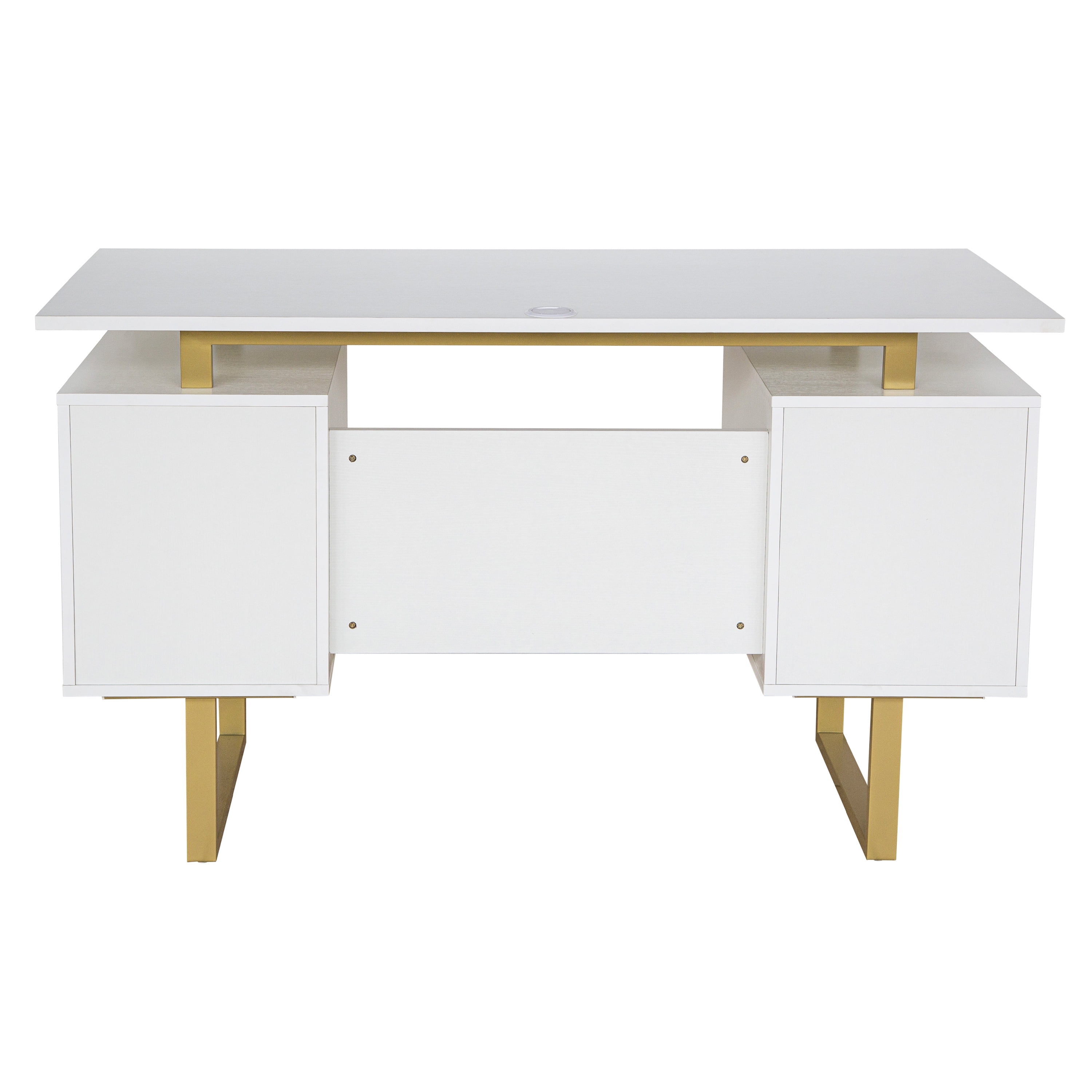 Techni Mobili Modern Adult Office Desk with Drawers and Storage, 51.25”W, White/Gold RTA-7002-GLD