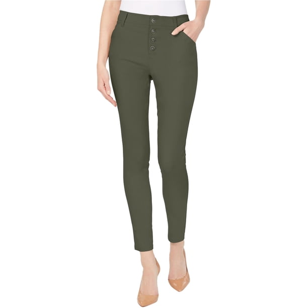 INC Pantalones casuales con botones expuestos para mujer, verde, 2