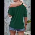 thumbnail image 4 of Camiseta de Mujer con Hombros Descubiertos, Corta, Escote Asimétrico y Aberturas Verde XXL, 4 of 8