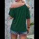 thumbnail image 4 of Camiseta de Mujer con Hombros Descubiertos, Corta, Escote Asimétrico y Aberturas Verde L, 4 of 8