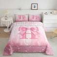 thumbnail image 2 of Castle Fairy Initial H Queen Bedding (3pc): Bowknot, Pink White Glitter Print, 2 of 8