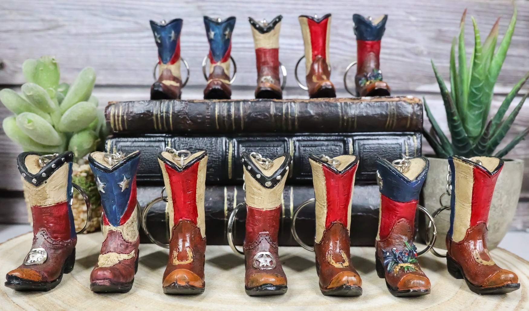 Pack of 12 Western Patriotic Texas Cowboy Faux Leather Boots Keychain Figurines