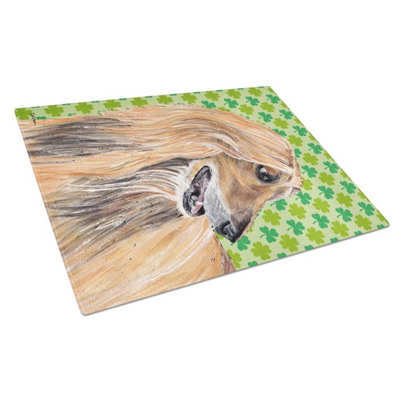 Caroline's Treasures Afghan Hound St. Patrick's Day Shamrock Glass Cutting Board Large Size