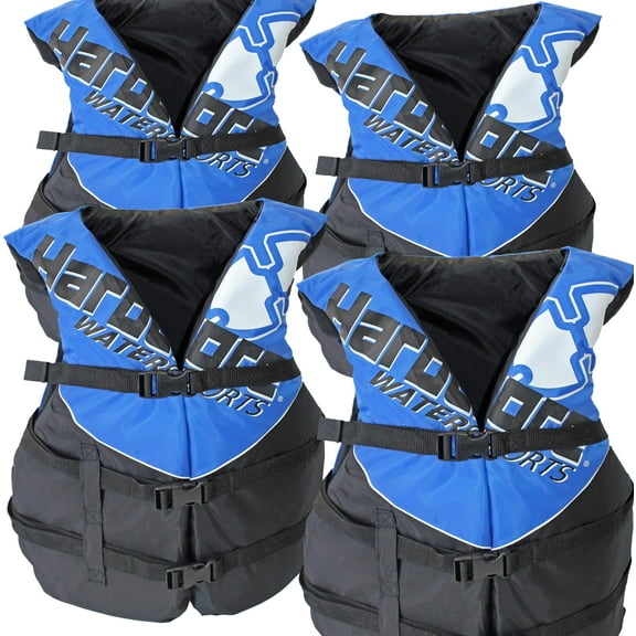 Hardcore Water Sports 4 pack Hardcore Coast Guard type III PFD for adults; life jacket paddle vest for adults; life vest flotation device; Jet ski, wakeboard, hardshell kayak life jacket; extra life j