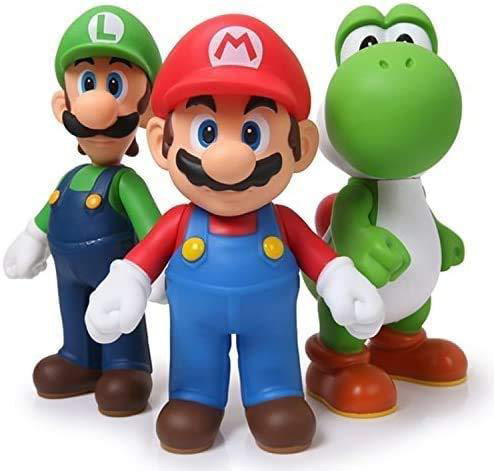 Jiahui Brand 3 Pcs Super Mario Bros Luigi Mario Yoshi PVC Action Figures Toy, 