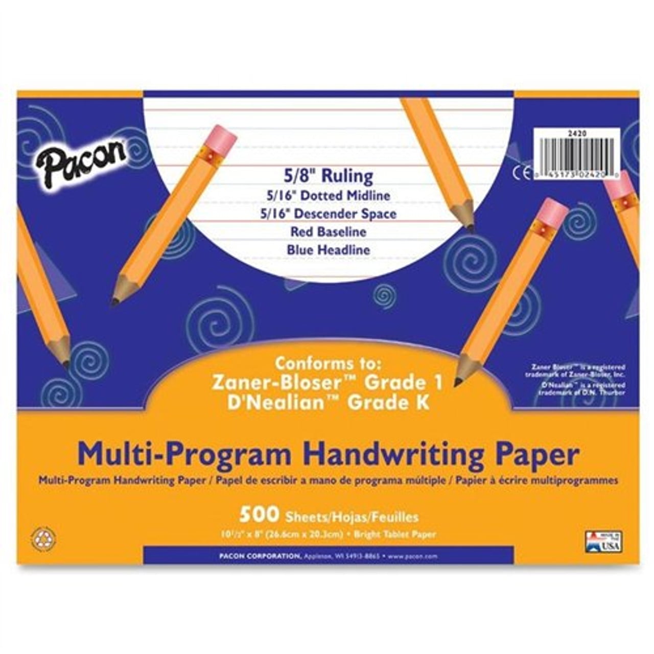 Pacon MultiProgram Handwriting Paper 500 Sheet Ruled 8" X 10.50