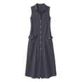 thumbnail image 4 of Guieoi Summer Dresses for Women under $10 Plus Size V-Neck Solid-Color Casual Sleeveless Long Dress with Pockets Gray L, 4 of 7
