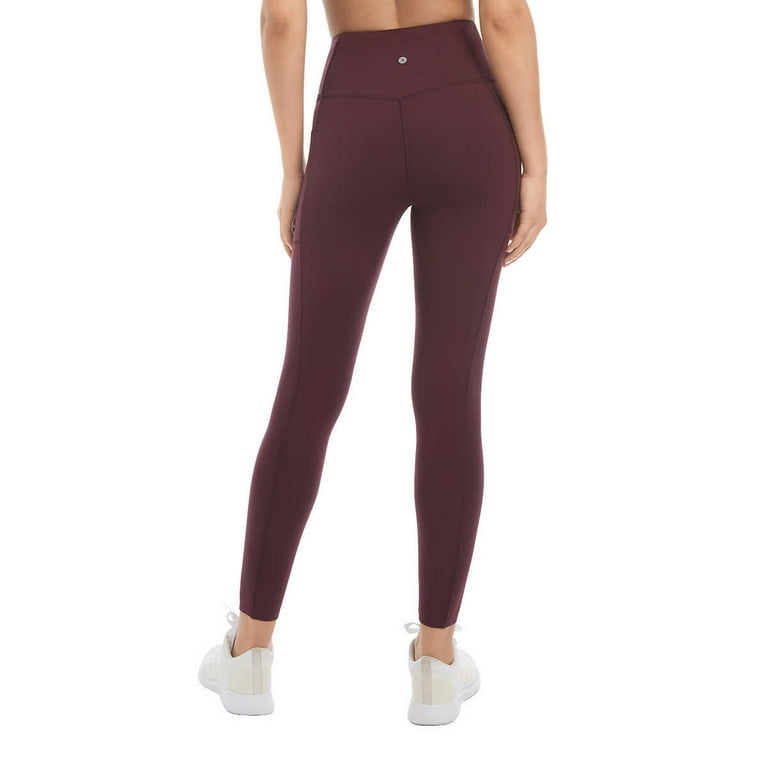 Danskin Ladies' 7/8 Brushed High Rise Leggings w/Pockets Wicking (Dark Red,  L) 1619990