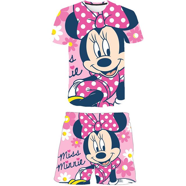 Verano Mickey Mouse conjunto ropa moda manga corta camisetas pantalones cortos ropa Minnie niñas dibujos animados disfraces casuales 1-14 años Old6T Gao Jinjia LED